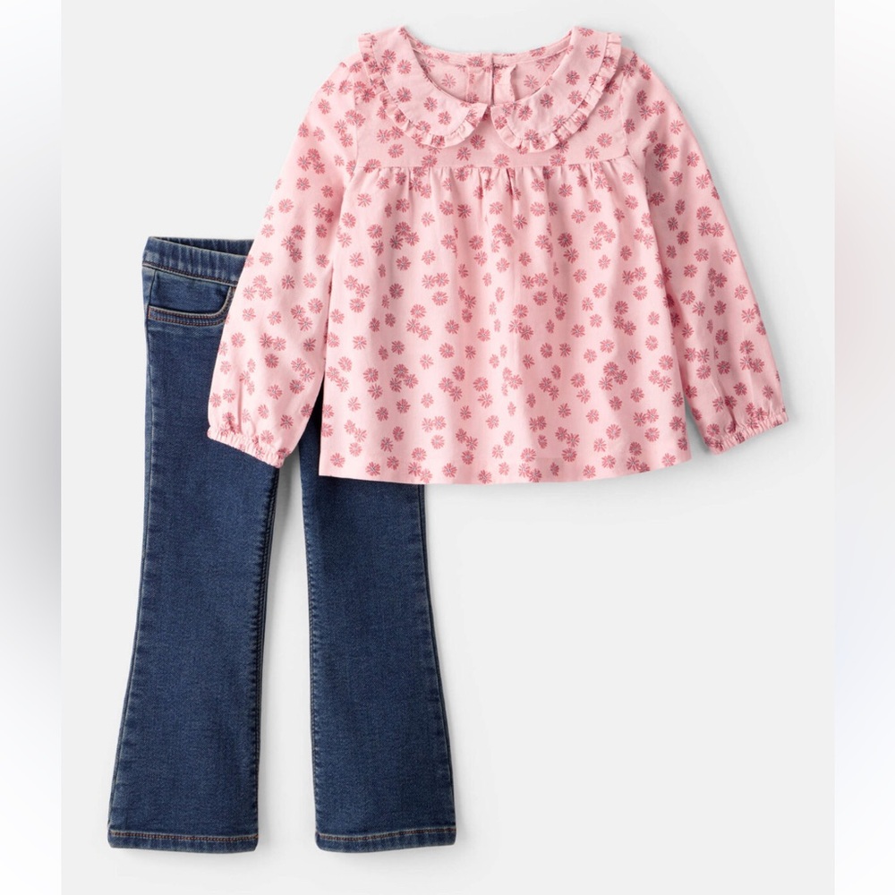 Carter’s Toddler Girl 2-Piece Floral Top and Denim Pants Set new 9m - Picture 1 of 11